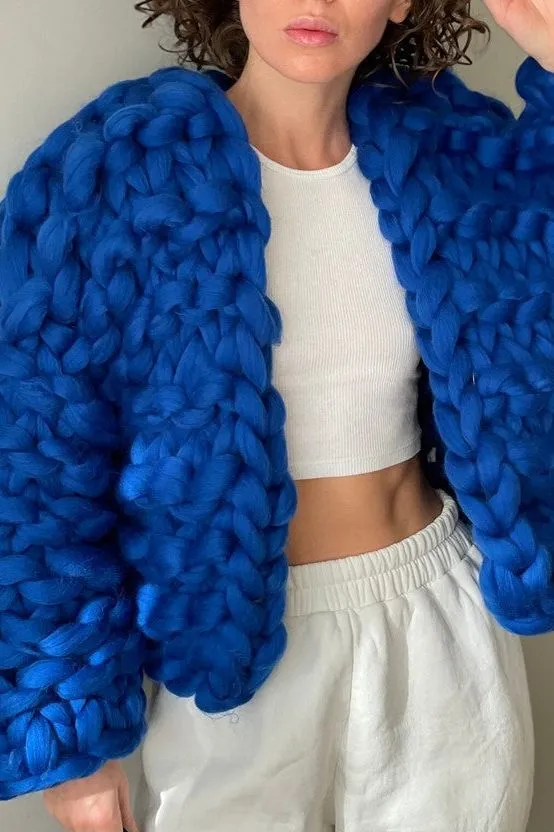 Bonita Chunky Cropped Knit Cardigan - Cobalt Blue