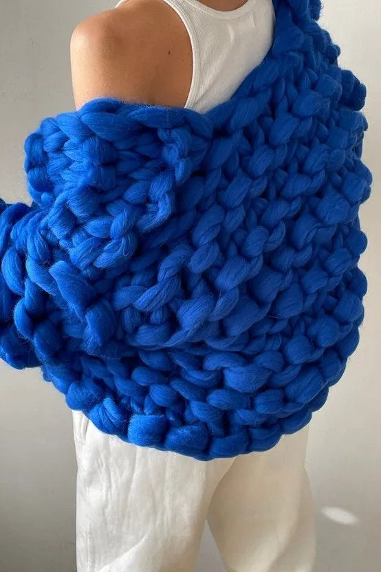 Bonita Chunky Cropped Knit Cardigan - Cobalt Blue