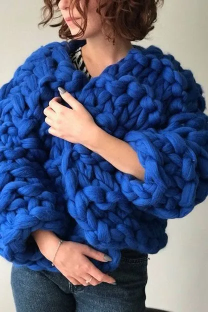 Bonita Chunky Cropped Knit Cardigan - Cobalt Blue