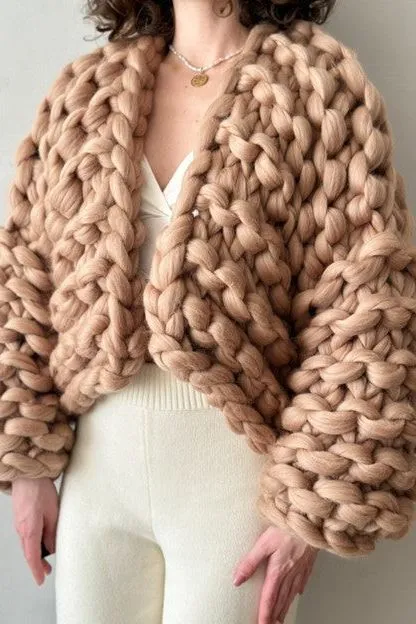 Bonita Chunky Cropped Knit Cardigan - Taupe