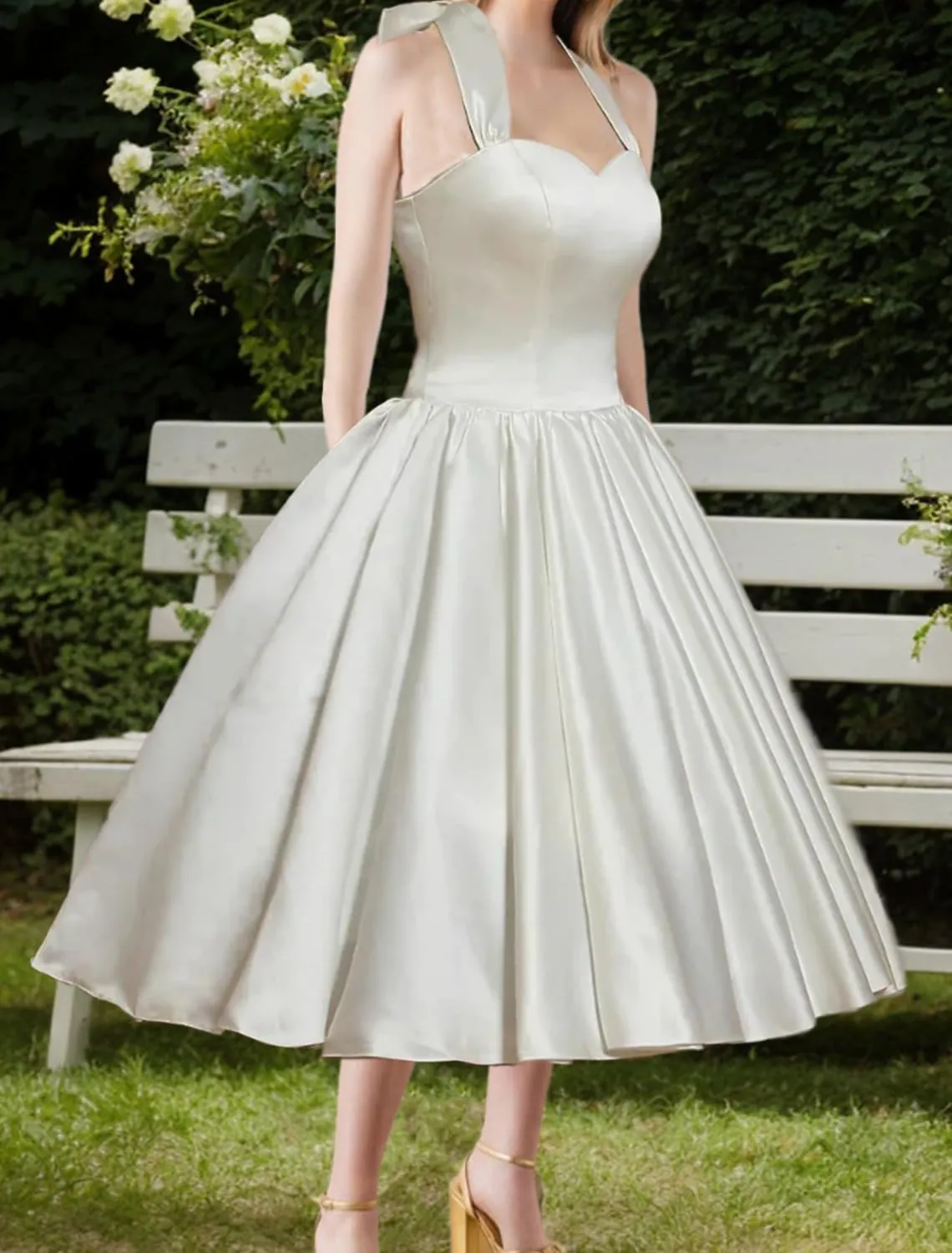 Bow Tie Halter Short Prom Dress Ball Gown Tea Length Sweetheart Wedding Dresses for Bride A Line Midi Bridal Gowns