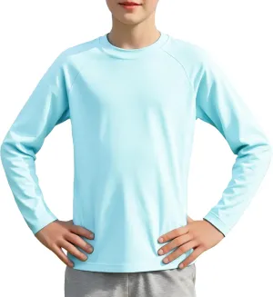 Boys Athletic Shirts Long Sleeve, Active T-Shirt Moisture Wicking Crewneck Dry Fit Tee Outdoor Running Tshirt