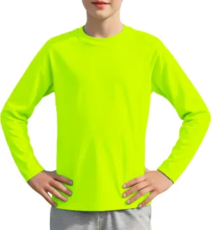 Boys Athletic Shirts Long Sleeve, Active T-Shirt Moisture Wicking Crewneck Dry Fit Tee Outdoor Running Tshirt