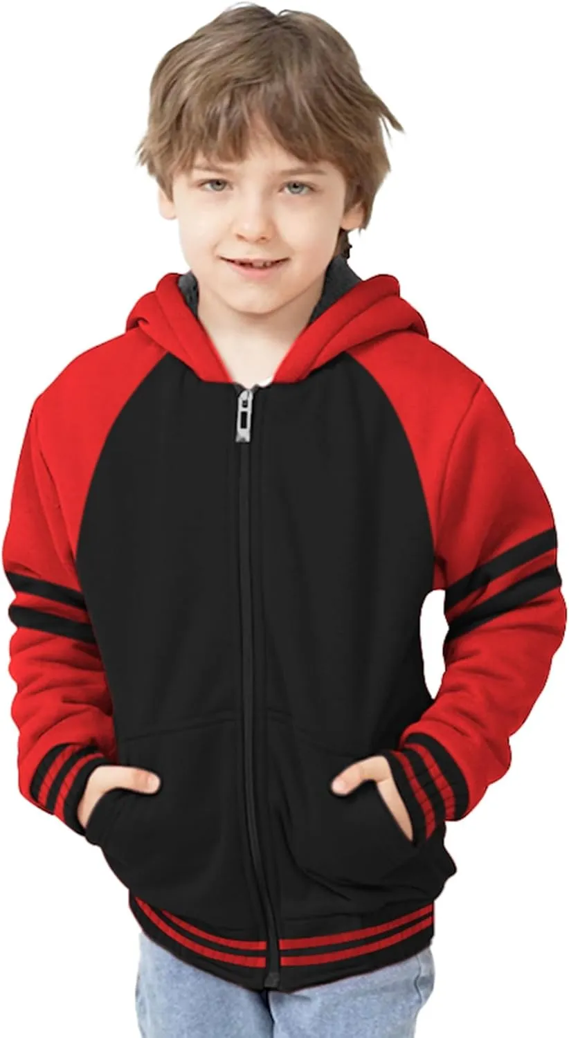 Boys Fleece Jacket Sherpa Lined Zip Up Hoodie Casual Long Sleeve Sweatshirt Warm Jacket 6-15Years (Girls/Kids)