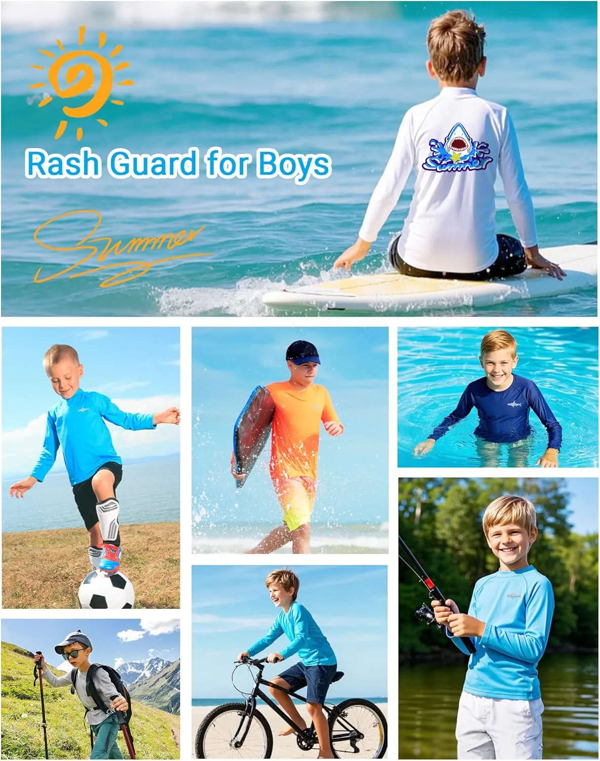 Boys Rash Guard Long Sleeve UPF 50  Fishing Shirt Kids Sun Protection Swim Shirts Youth SPF Quick Dry Shirt