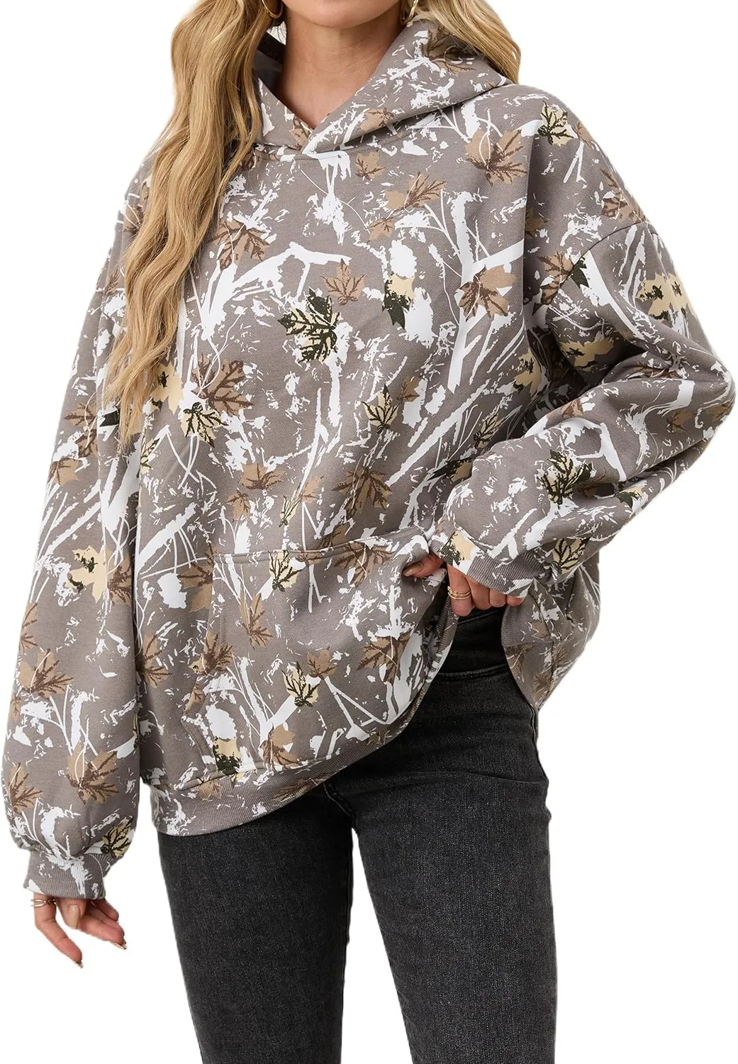 Camo Hoodie For Women Oversized Long Sleeve Drop Shoulder Fleece Hooded Sweatshirt Pullover With Pocket Outfits