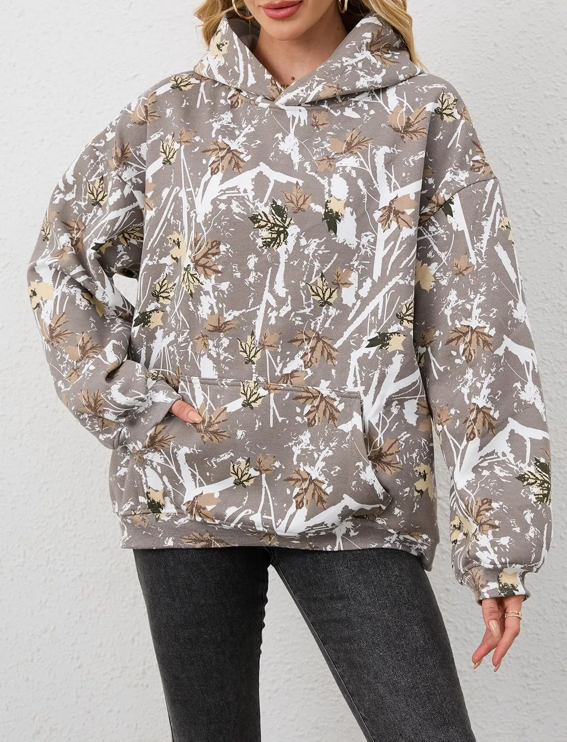 Camo Hoodie For Women Oversized Long Sleeve Drop Shoulder Fleece Hooded Sweatshirt Pullover With Pocket Outfits