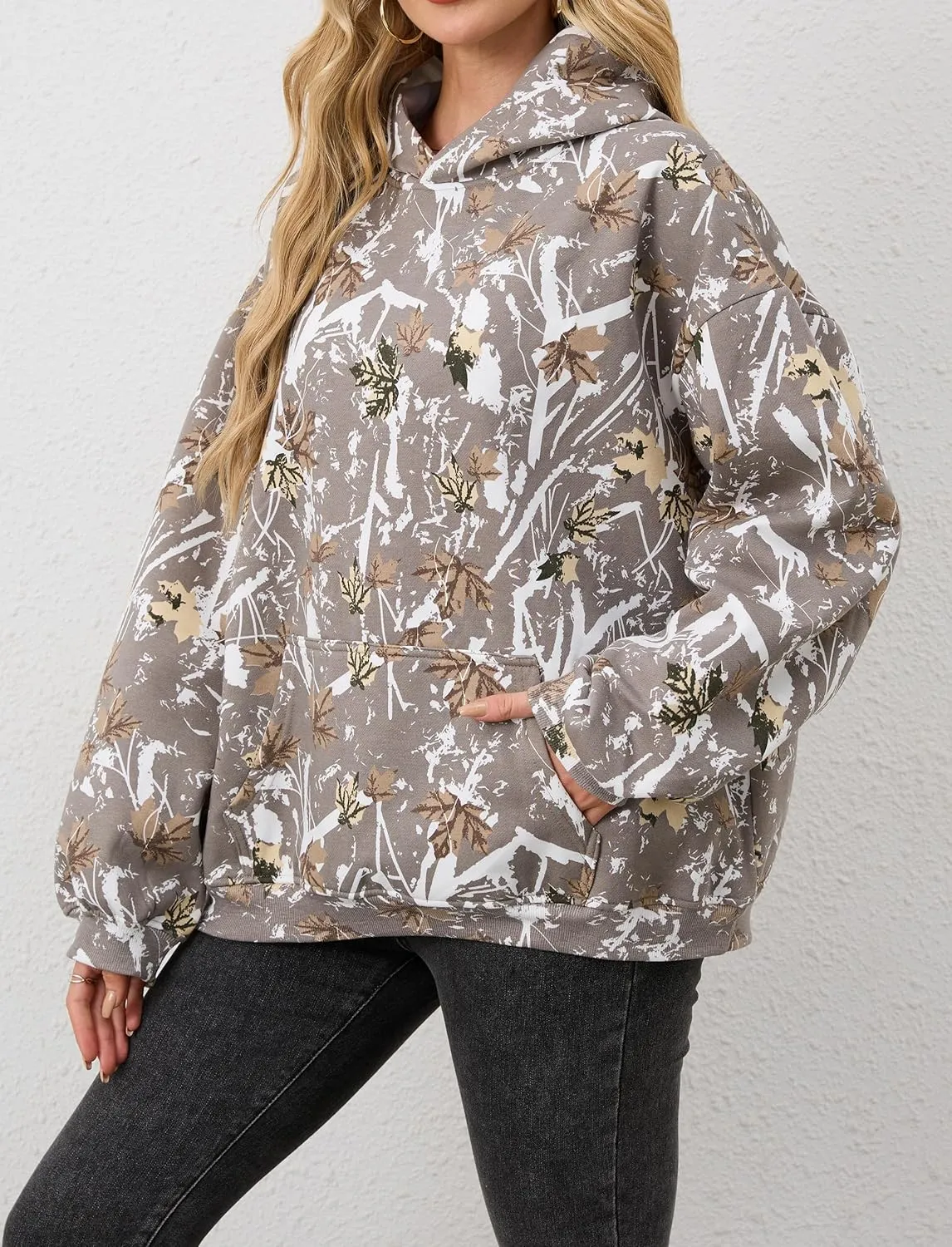 Camo Hoodie For Women Oversized Long Sleeve Drop Shoulder Fleece Hooded Sweatshirt Pullover With Pocket Outfits
