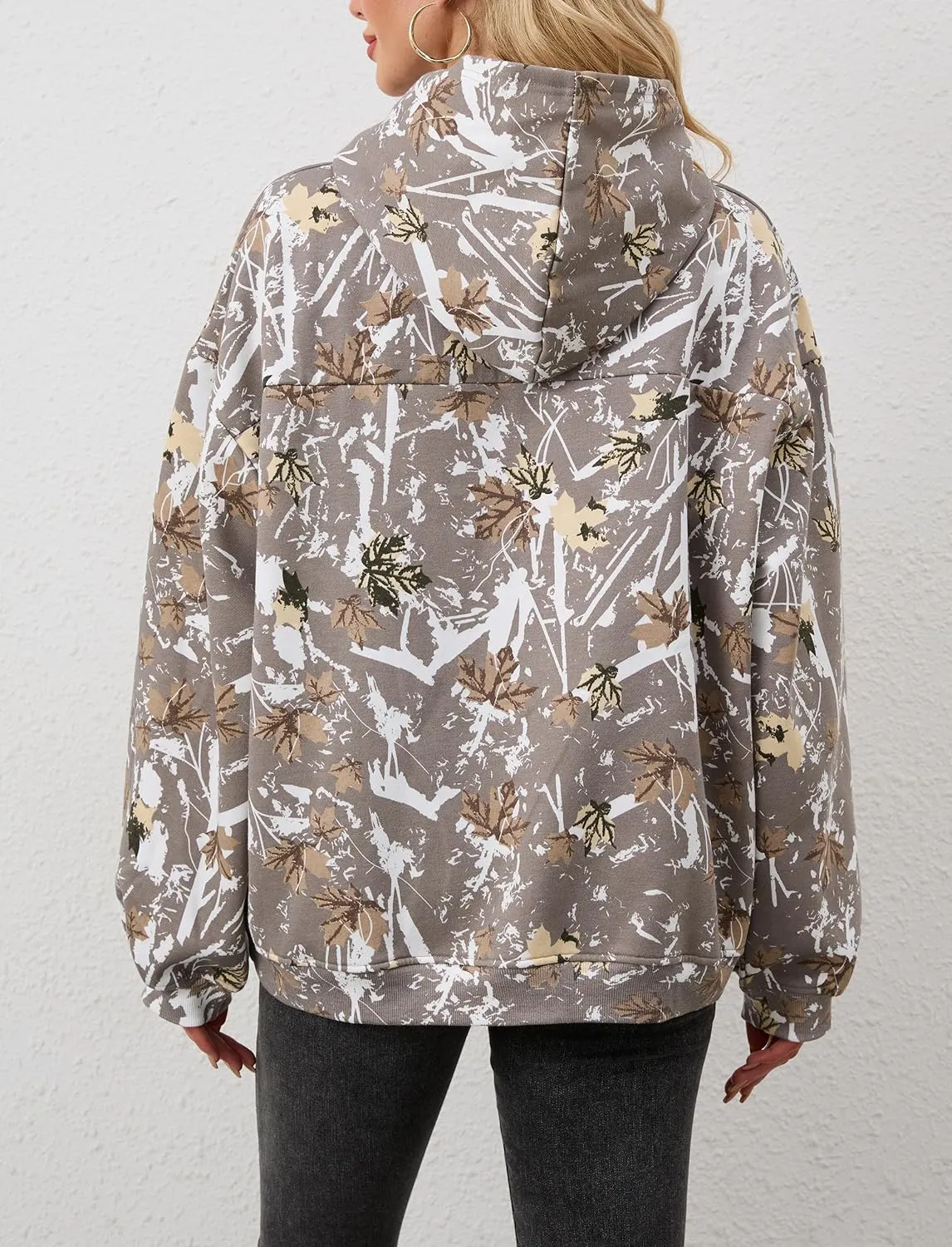 Camo Hoodie For Women Oversized Long Sleeve Drop Shoulder Fleece Hooded Sweatshirt Pullover With Pocket Outfits