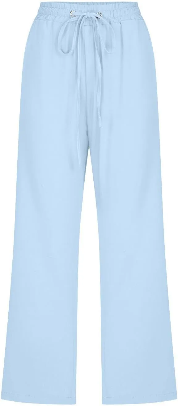 Cargo Capris for Women Casual 2025 Summer Drawstring Elastic High Waist Linen Pant Cropped Comfy Trousers