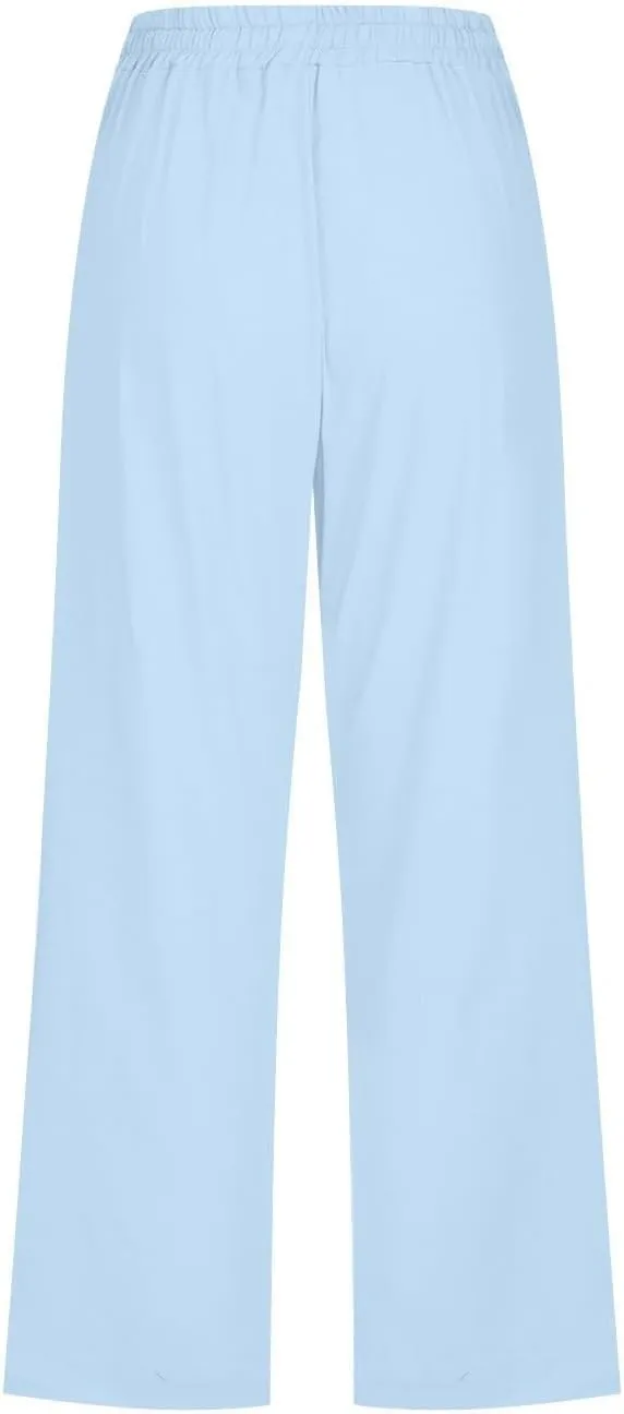 Cargo Capris for Women Casual 2025 Summer Drawstring Elastic High Waist Linen Pant Cropped Comfy Trousers