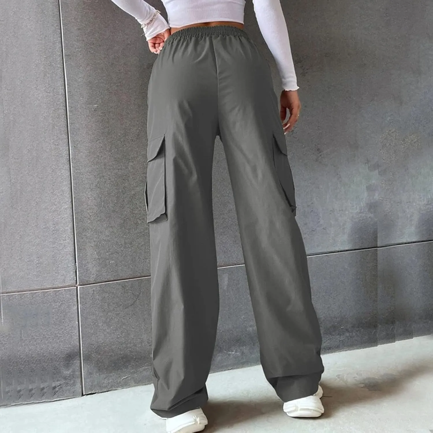 Cargo Pants for Women Elastic High Waist Casual Hiking Pants Wide Leg Baggy Stretchy Y2K Work Trousers with Pockets