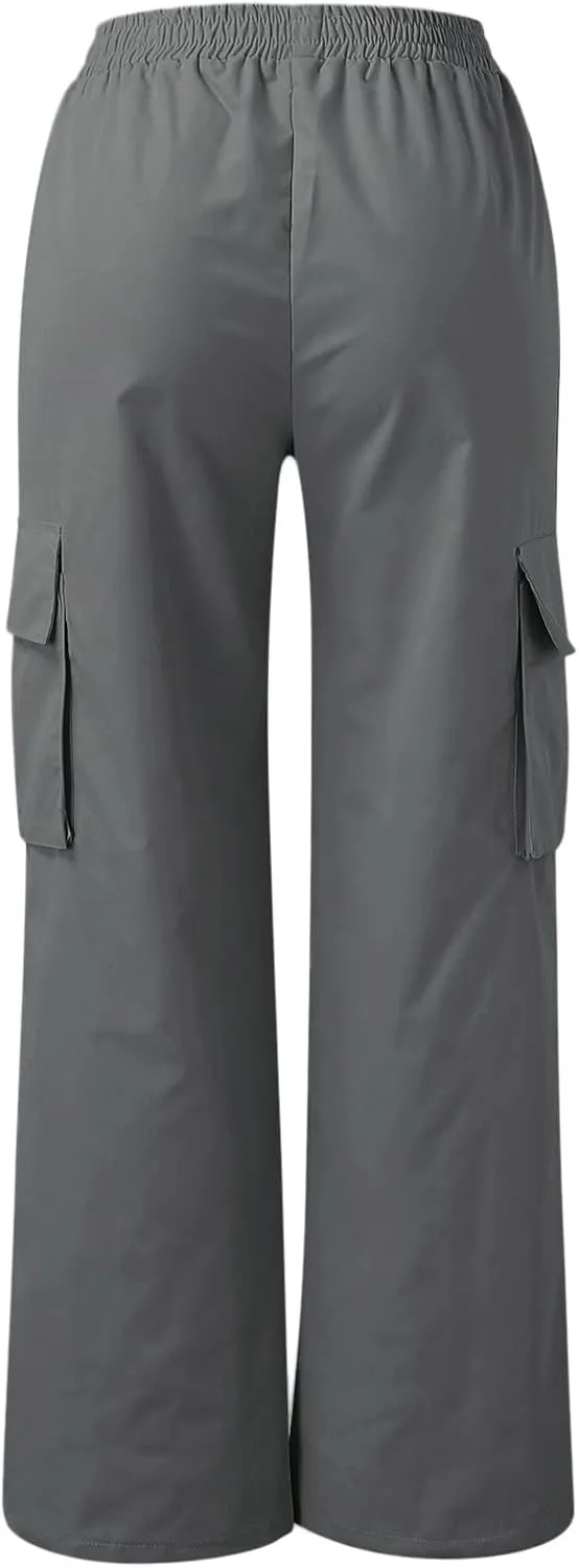 Cargo Pants for Women Elastic High Waist Casual Hiking Pants Wide Leg Baggy Stretchy Y2K Work Trousers with Pockets