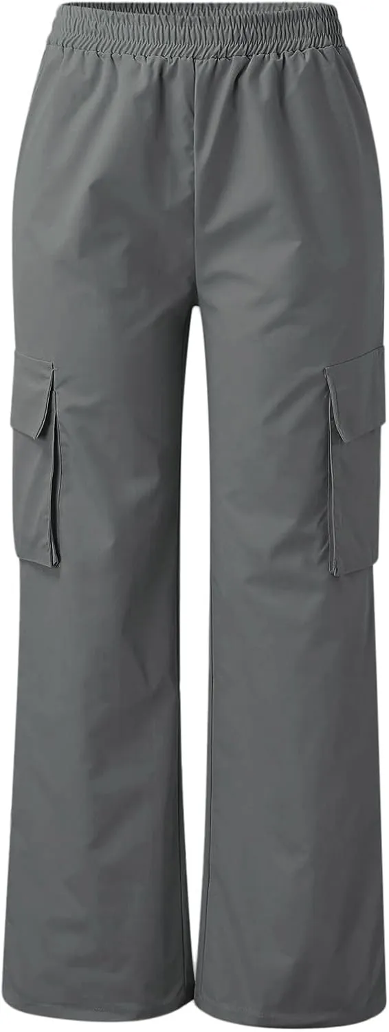 Cargo Pants for Women Elastic High Waist Casual Hiking Pants Wide Leg Baggy Stretchy Y2K Work Trousers with Pockets