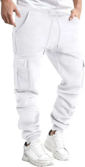 Cargo Sweatpants for Men Loose Fit Mens Athletic Pants with Zipper Pockets Men's Long Exercise Pants Compression Capris Men
