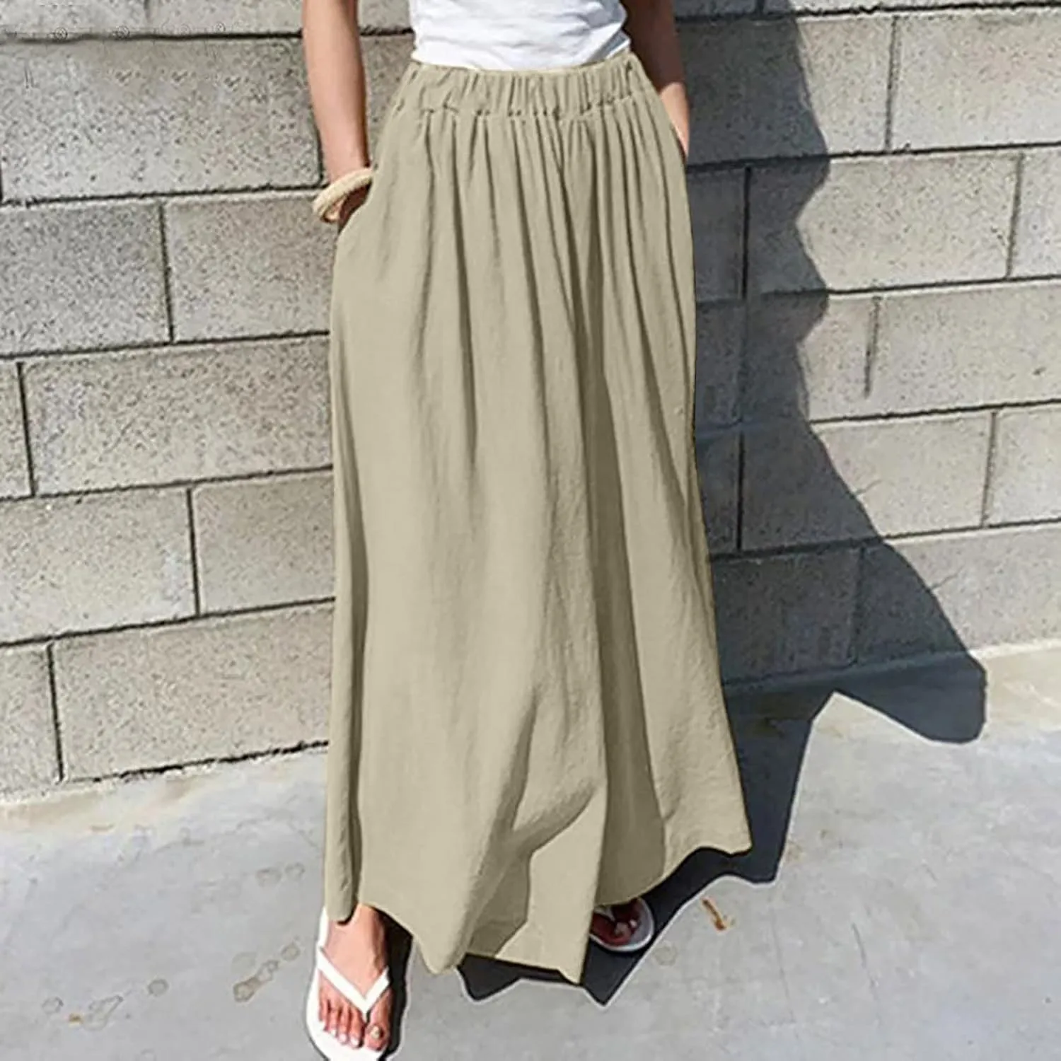 Casual Linen Pants Women Loose High Waisted Pants Business Stretch Flowy Slacks 2025 Summer Vacation Linen Trousers