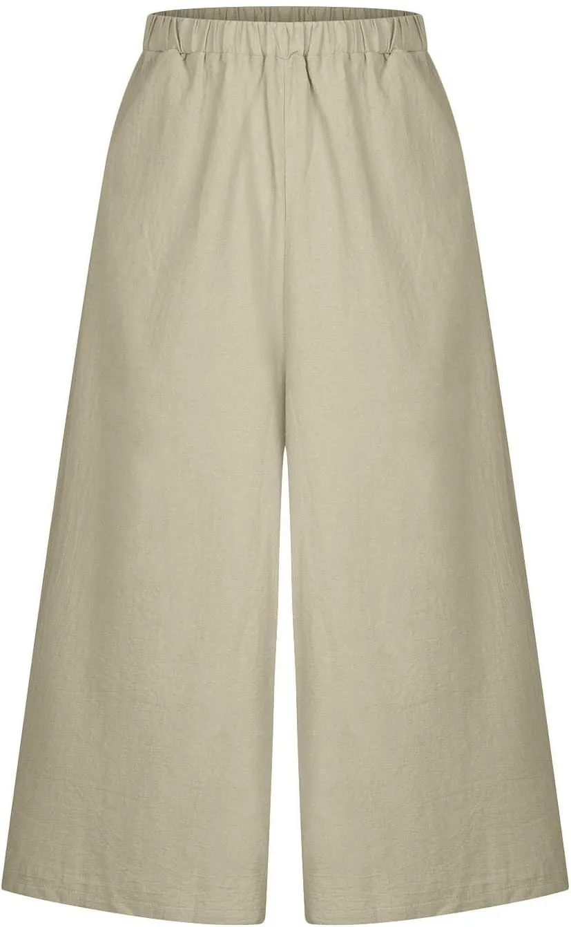 Casual Linen Pants Women Loose High Waisted Pants Business Stretch Flowy Slacks 2025 Summer Vacation Linen Trousers