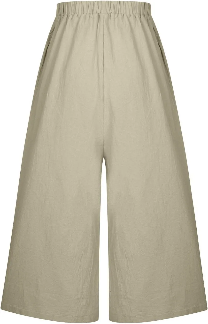 Casual Linen Pants Women Loose High Waisted Pants Business Stretch Flowy Slacks 2025 Summer Vacation Linen Trousers
