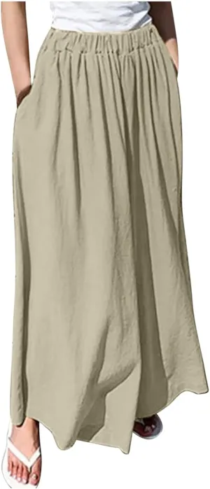 Casual Linen Pants Women Loose High Waisted Pants Business Stretch Flowy Slacks 2025 Summer Vacation Linen Trousers