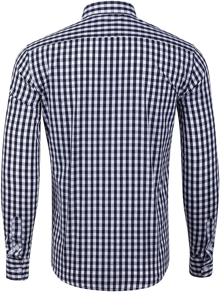 CATERTO Men Plaid Cotton Casual Slim Fit Long Sleeve Button Down Dress Shirts