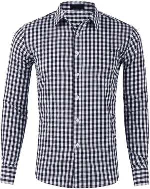 CATERTO Men Plaid Cotton Casual Slim Fit Long Sleeve Button Down Dress Shirts