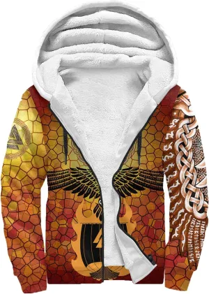 Celtic Knot 3D Print Nordic Clothing Outerwear, Viking Ravens Mens Winter Warm Outdoor Hoodies, Medieval Hammer Jacket