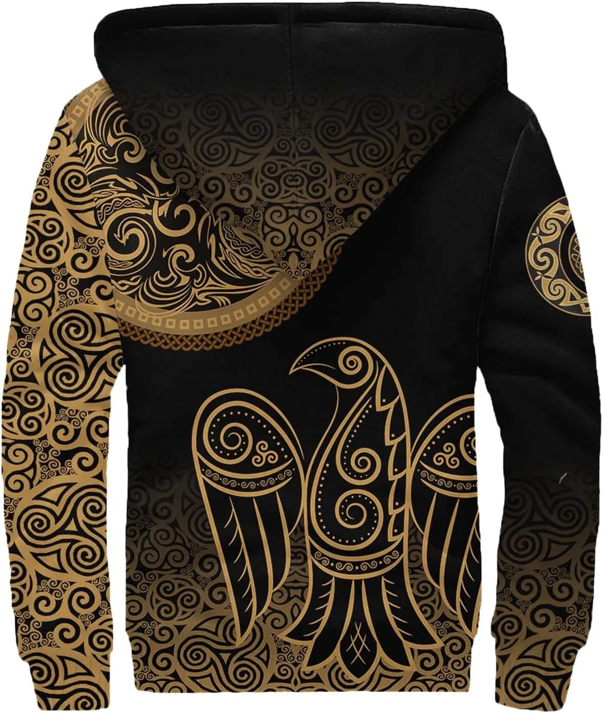Celtic Knot 3D Print Nordic Clothing Outerwear, Viking Ravens Mens Winter Warm Outdoor Hoodies, Medieval Hammer Jacket