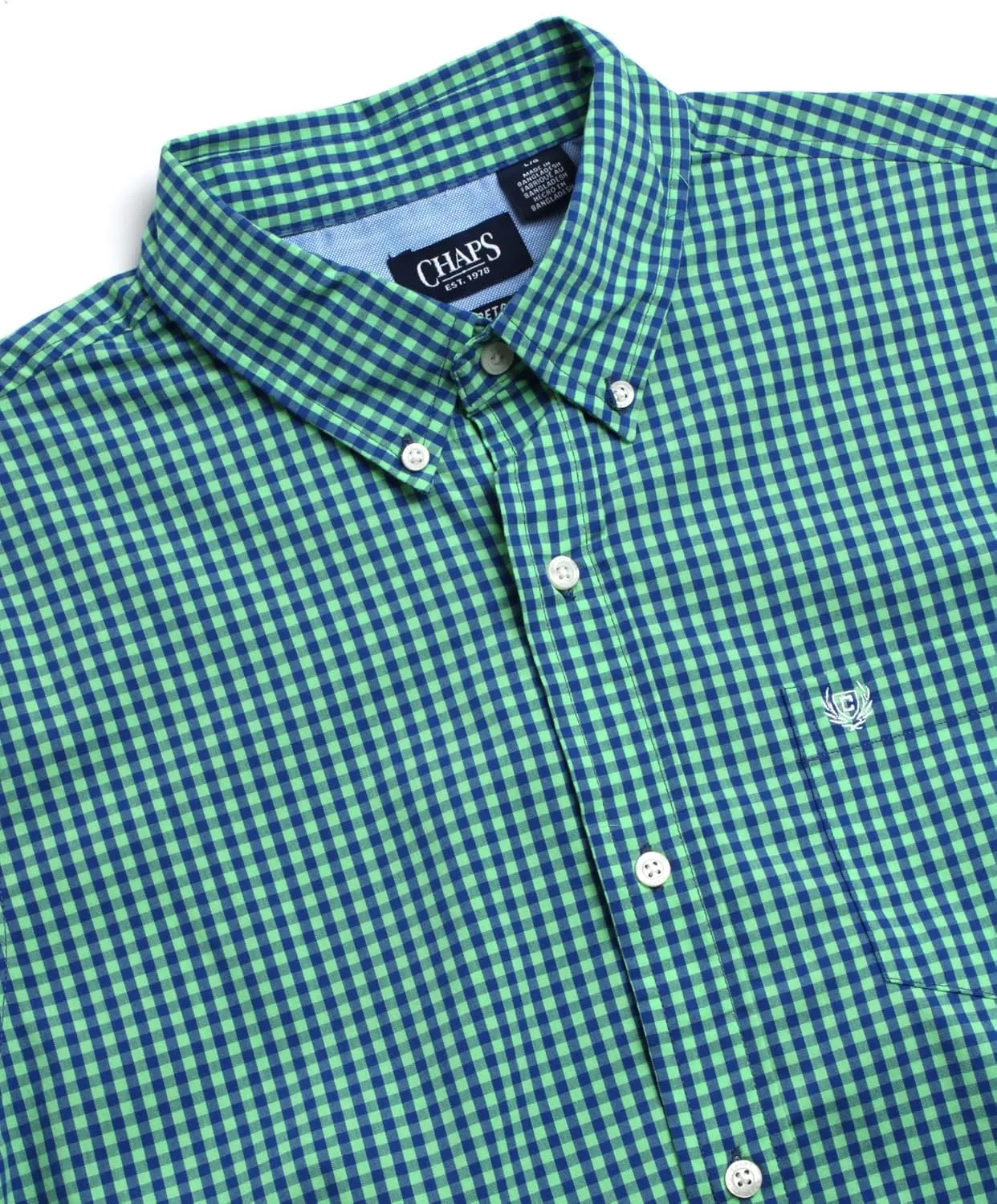Chaps Men's Button-Down Shirt - Classic Woven Short Sleeve Formal Collared Shirt with Chest Pocket for Men (Sizes: S-XXL)