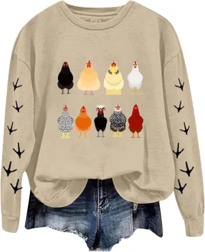 Chicken Mom Sweatshirt for Women Cute Funny Graphic Print Long Sleeve Shirts Farm Fall Crewneck Pullover Tops