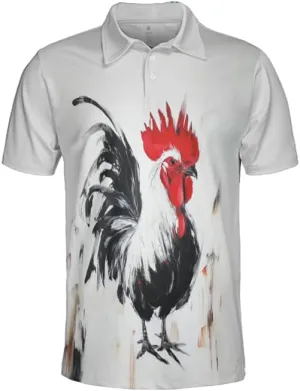 Chicken Polo Shirts for Men - Chicken Lover Stylish Mens Goft Shirt Casual Short Sleeve Button Down Outfit Set 32