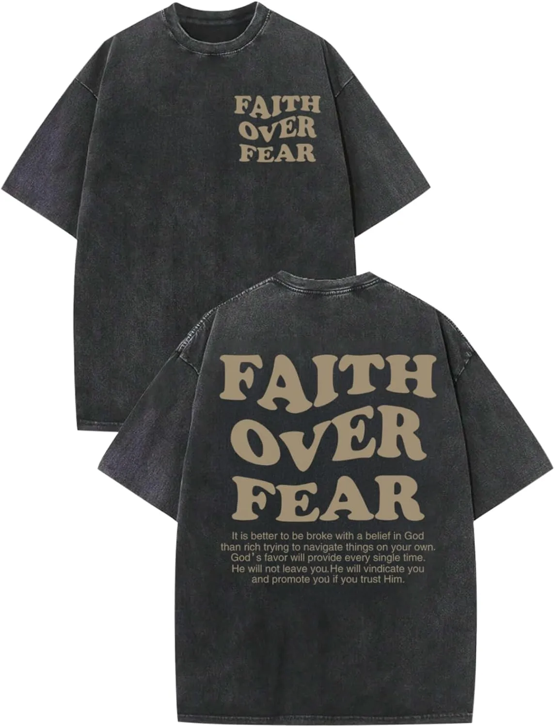 Christian Shirts for Men Faith Over Fear Oversized Shirt Acid Wash Tshirt Graphic Religious T Shirt Bible Verse Tees