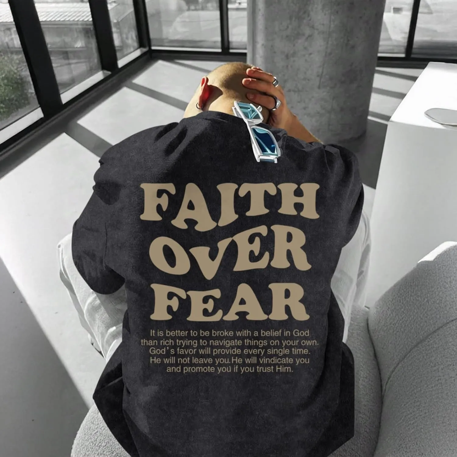 Christian Shirts for Men Faith Over Fear Oversized Shirt Acid Wash Tshirt Graphic Religious T Shirt Bible Verse Tees