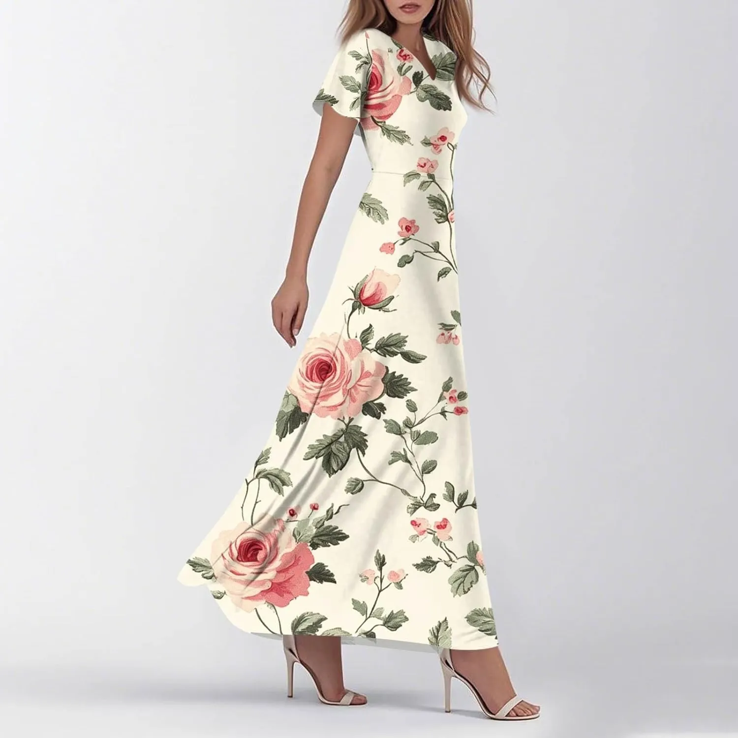 Church Dresses for Women 2025 Summer Elegant Classy Flowy Ruffle Swing V Neck A Line Dress Casual Boho Long Sundress