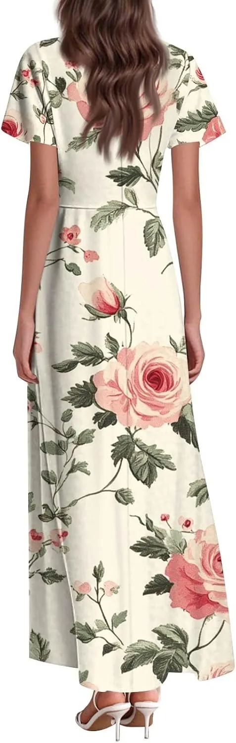 Church Dresses for Women 2025 Summer Elegant Classy Flowy Ruffle Swing V Neck A Line Dress Casual Boho Long Sundress
