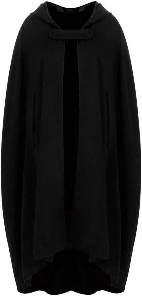 Cloak with Hood Women Witch Costume Open Front Poncho Coat Halloween Hooded Cape Cosplay Costumes Outerwear Jacket
