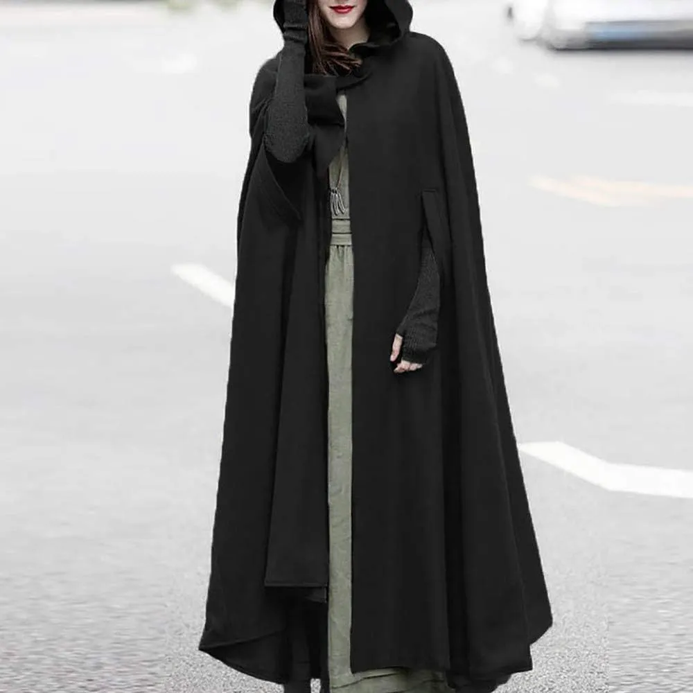 Cloak with Hood Women Witch Costume Open Front Poncho Coat Halloween Hooded Cape Cosplay Costumes Outerwear Jacket