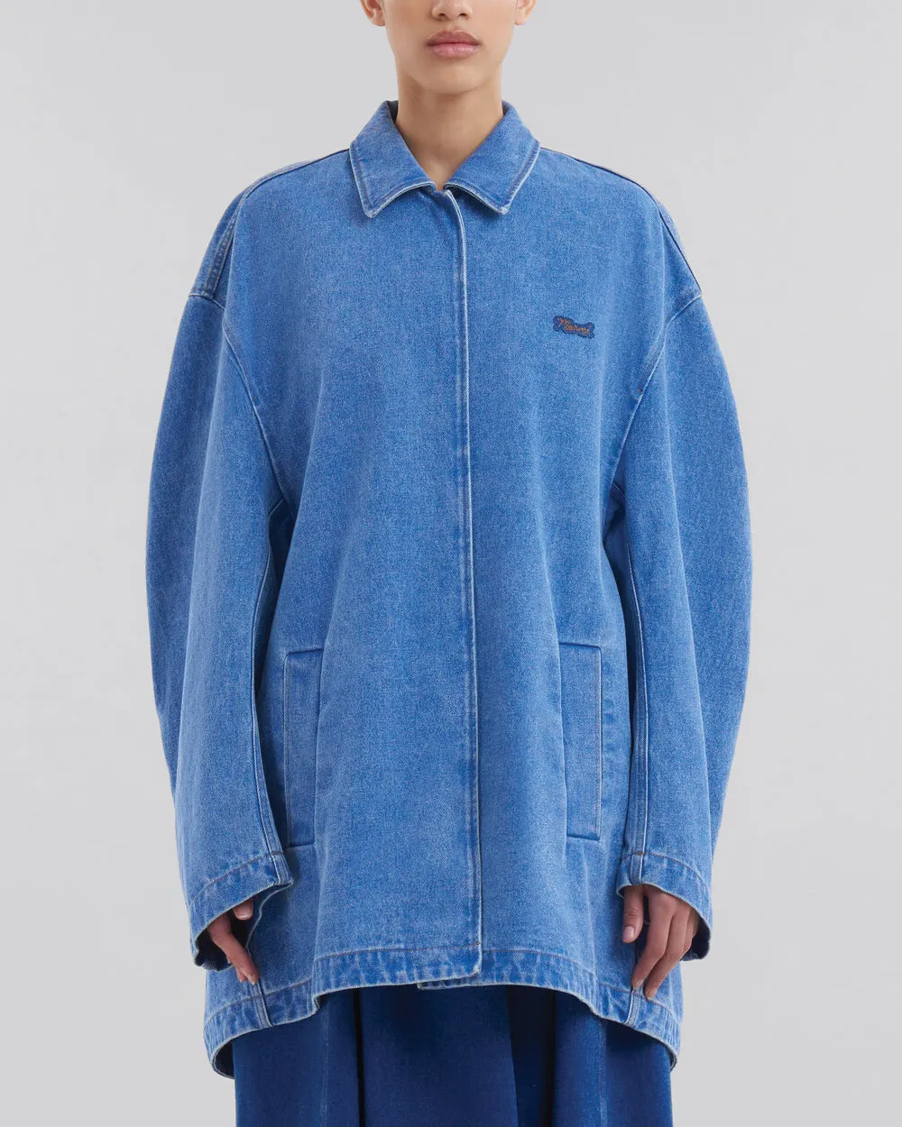Cobalt Denim Collared Cocoon Jacket