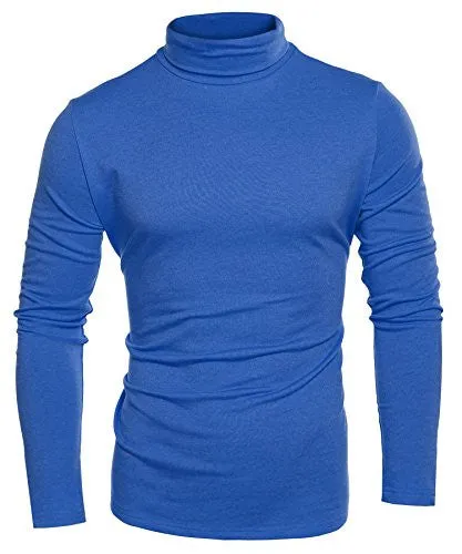 Coofandy Mens Casual Basic Thermal Turtleneck Slim Fit Pullover Thermal Sweaters, Blue, Medium