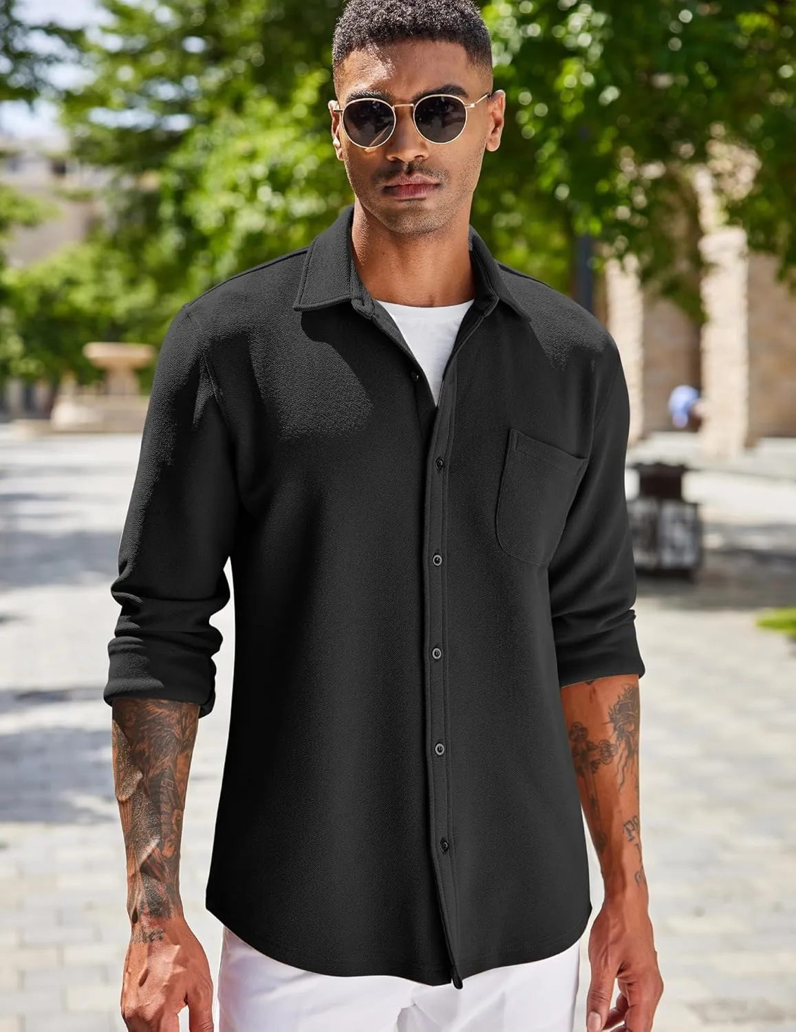 COOFANDY Men's Lightweight Shirt Shacket Long Sleeve Textured Button Down Shirts Casual Jacket