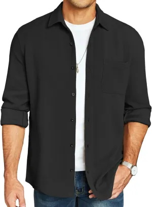 COOFANDY Men's Lightweight Shirt Shacket Long Sleeve Textured Button Down Shirts Casual Jacket