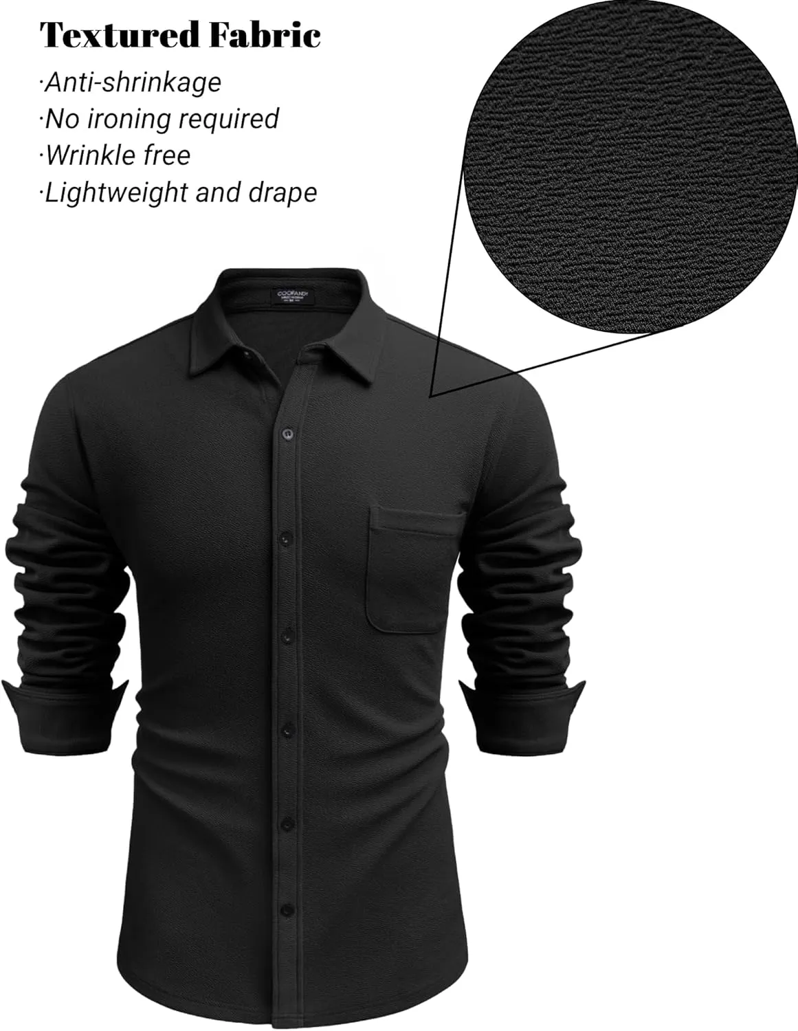COOFANDY Men's Lightweight Shirt Shacket Long Sleeve Textured Button Down Shirts Casual Jacket