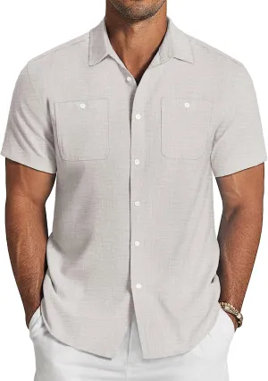 COOFANDY Men's Linen Shirt Beach Summer Short Sleeve Button Down Casual Shirts