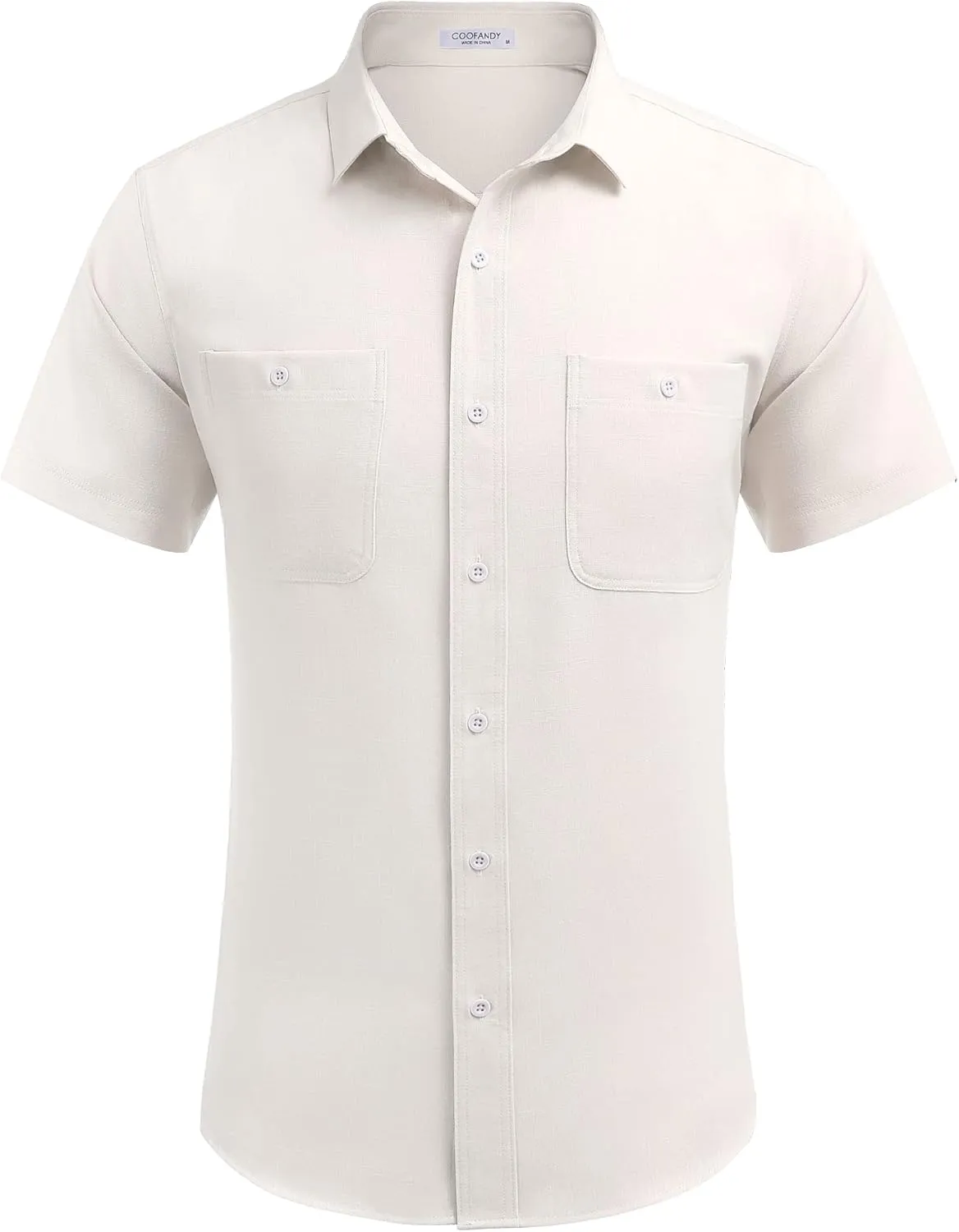 COOFANDY Men's Linen Shirt Beach Summer Short Sleeve Button Down Casual Shirts
