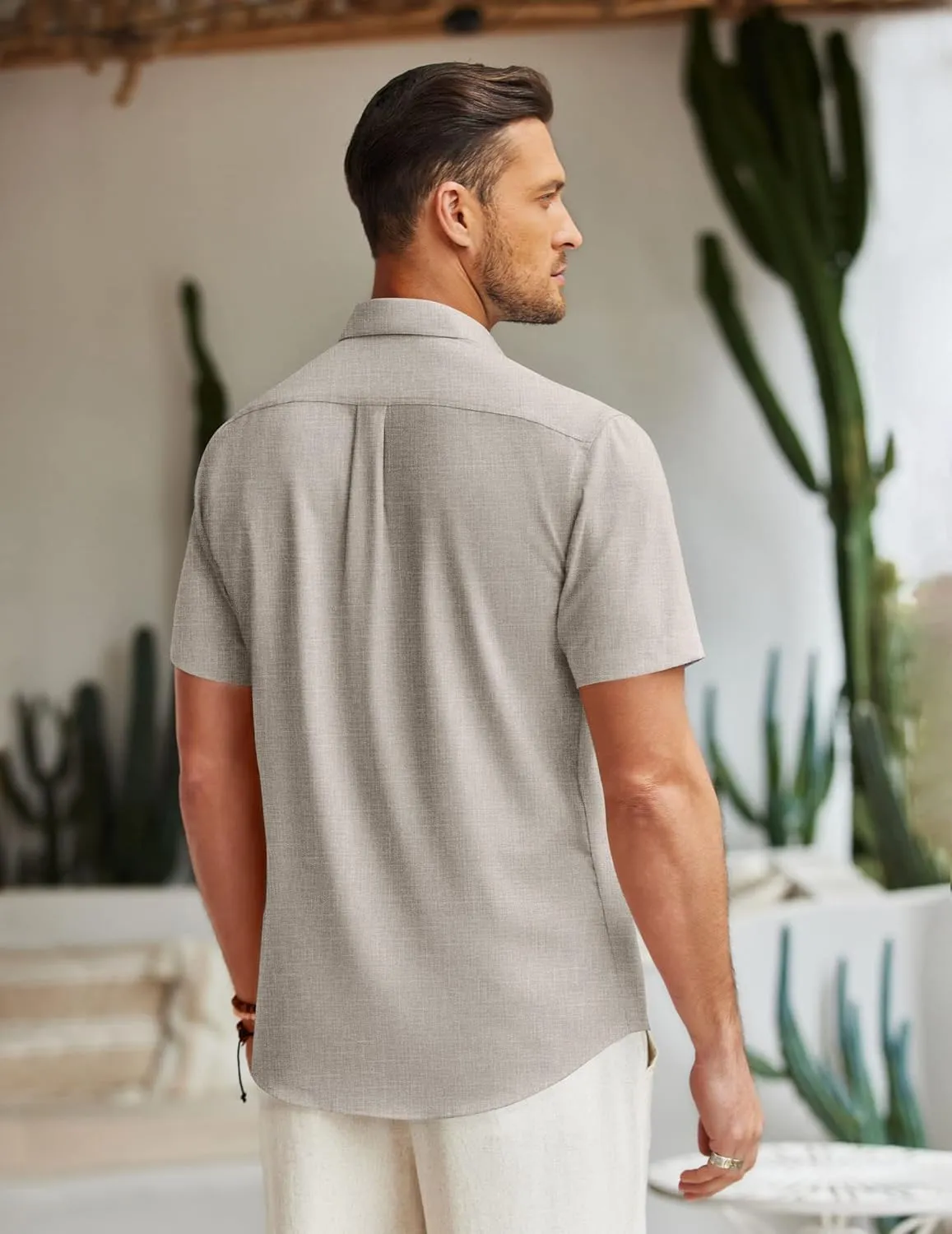 COOFANDY Men's Linen Shirt Beach Summer Short Sleeve Button Down Casual Shirts