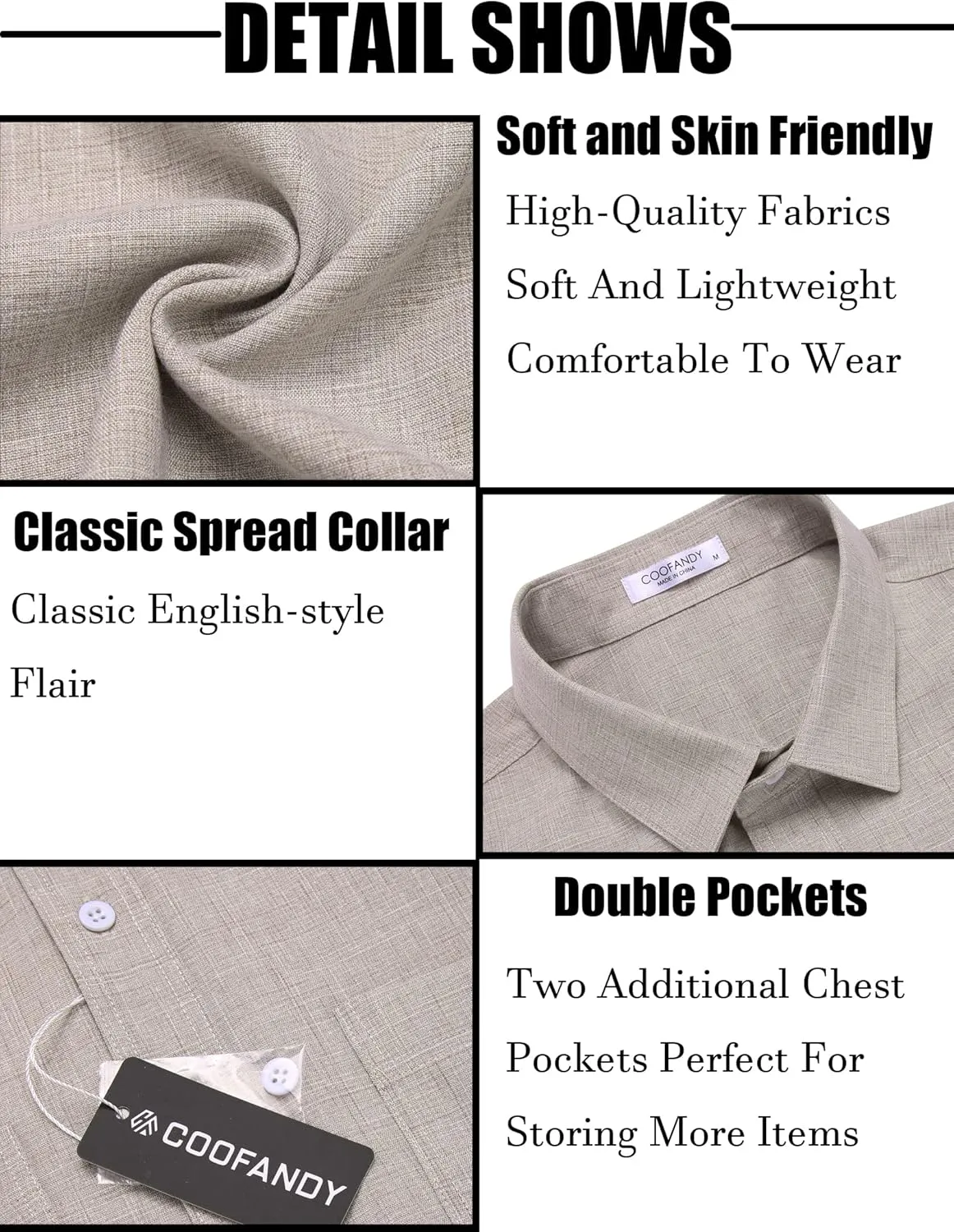 COOFANDY Men's Linen Shirt Beach Summer Short Sleeve Button Down Casual Shirts