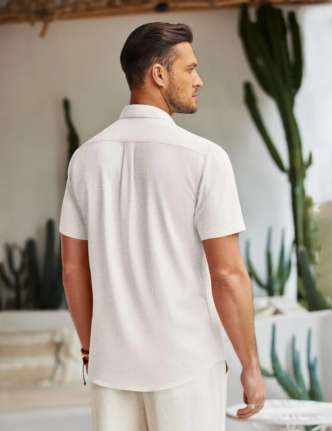 COOFANDY Men's Linen Shirt Beach Summer Short Sleeve Button Down Casual Shirts