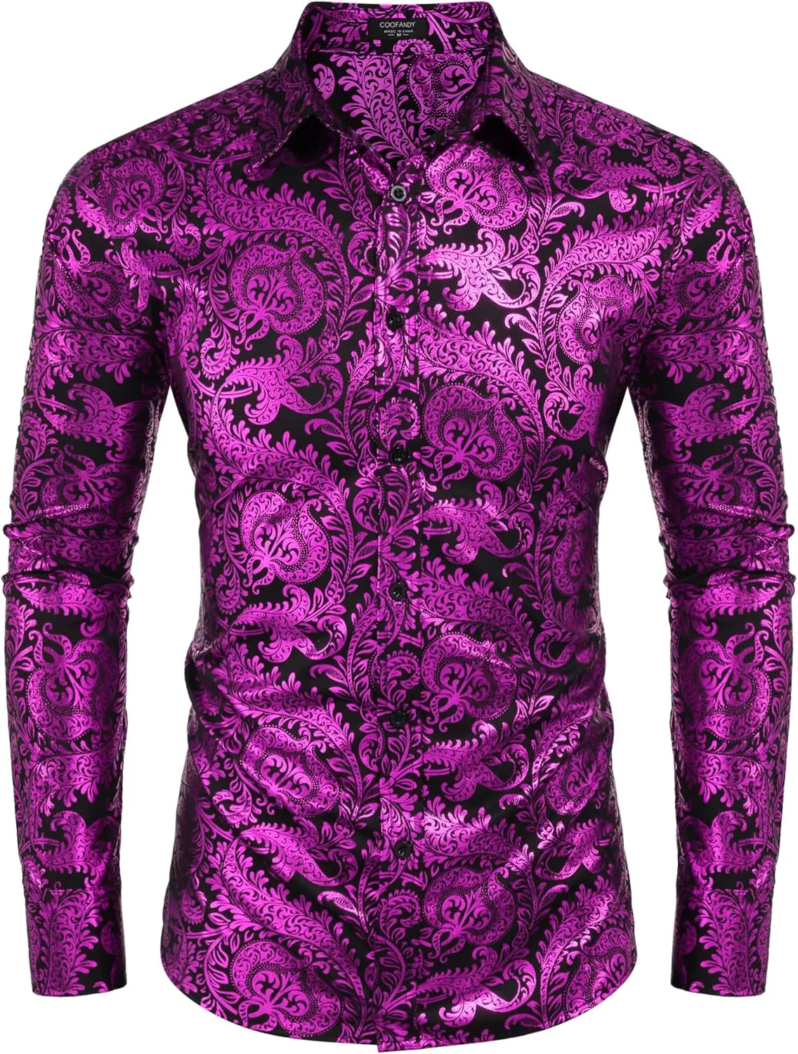COOFANDY Men's Paisley Shirt Luxury Disco Long Sleeve Button Down Dress Shirts