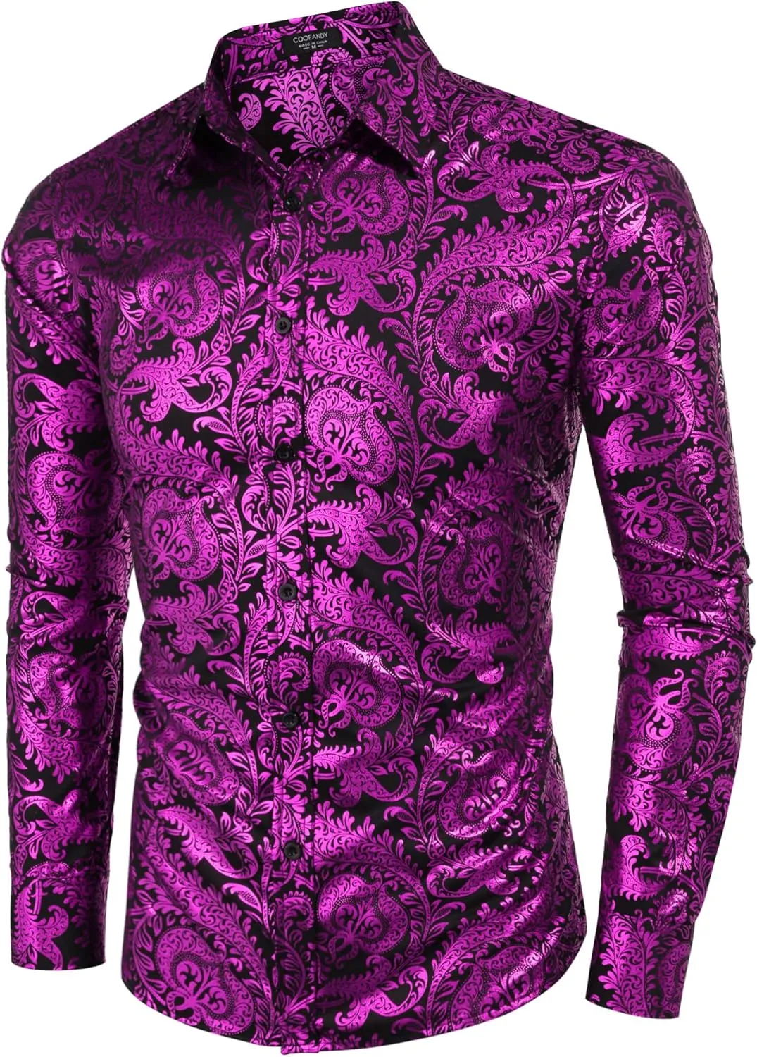 COOFANDY Men's Paisley Shirt Luxury Disco Long Sleeve Button Down Dress Shirts