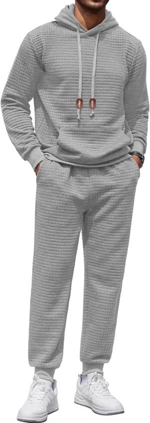 COOFANDY Men's Tracksuit 2 Piece Hoodie Sweatsuit Sets Casual Athletic Jogging Suits Waffle Plaid Jacquard Outfits