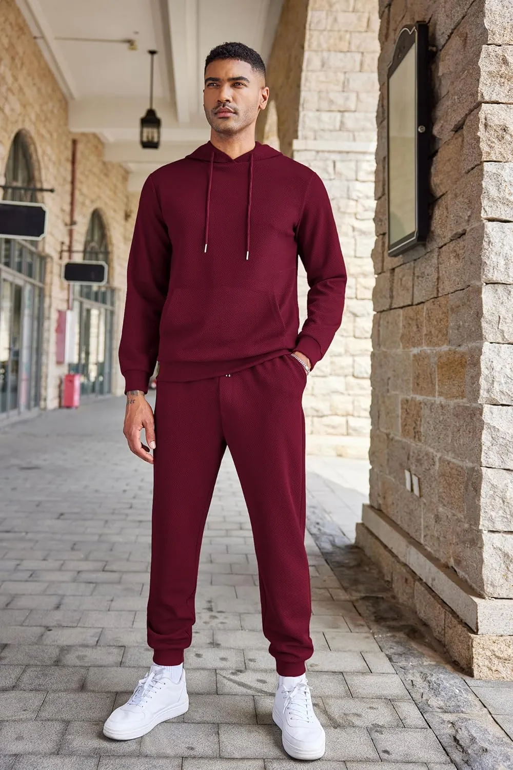 COOFANDY Men's Tracksuits 2 Pieces Waffle Hoodies Sweatsuit Sets Sports Jogging Suit Set